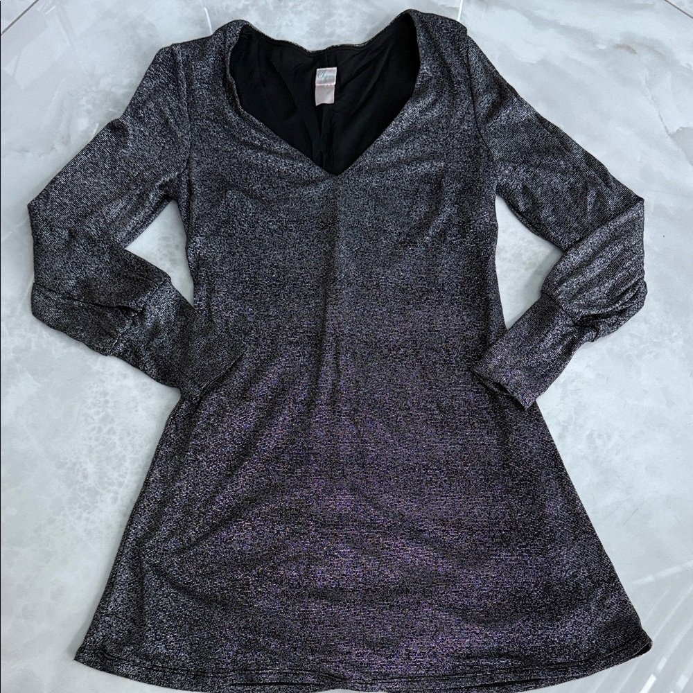 Aqua Metallic Long Sleeve Dress